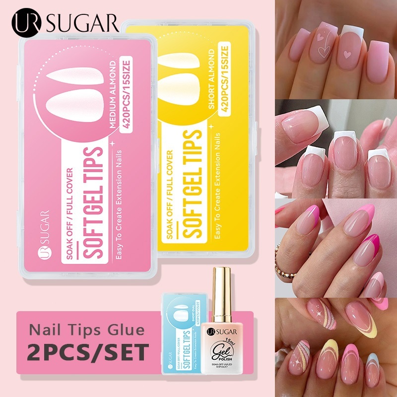 UR SUGAR Kuku Palsu 2PCS Soft Gel Tips Nail Extension Nail Tips Glue Nail Art Lampu UV Nail Art Nail