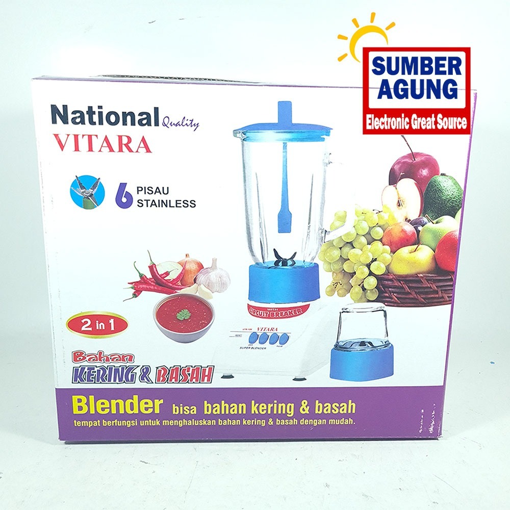 Vitara National Blender Kaca Blender 2in 1 VTR106 Kapasitas 1 Liter VTR 106 Tajam Dengan Circuit Bre