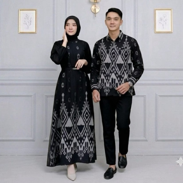 BAJU TENUN COUPLE DRESS MARIPOSA HITAM DRESS COUPLE LEBARAN MARIPOSA