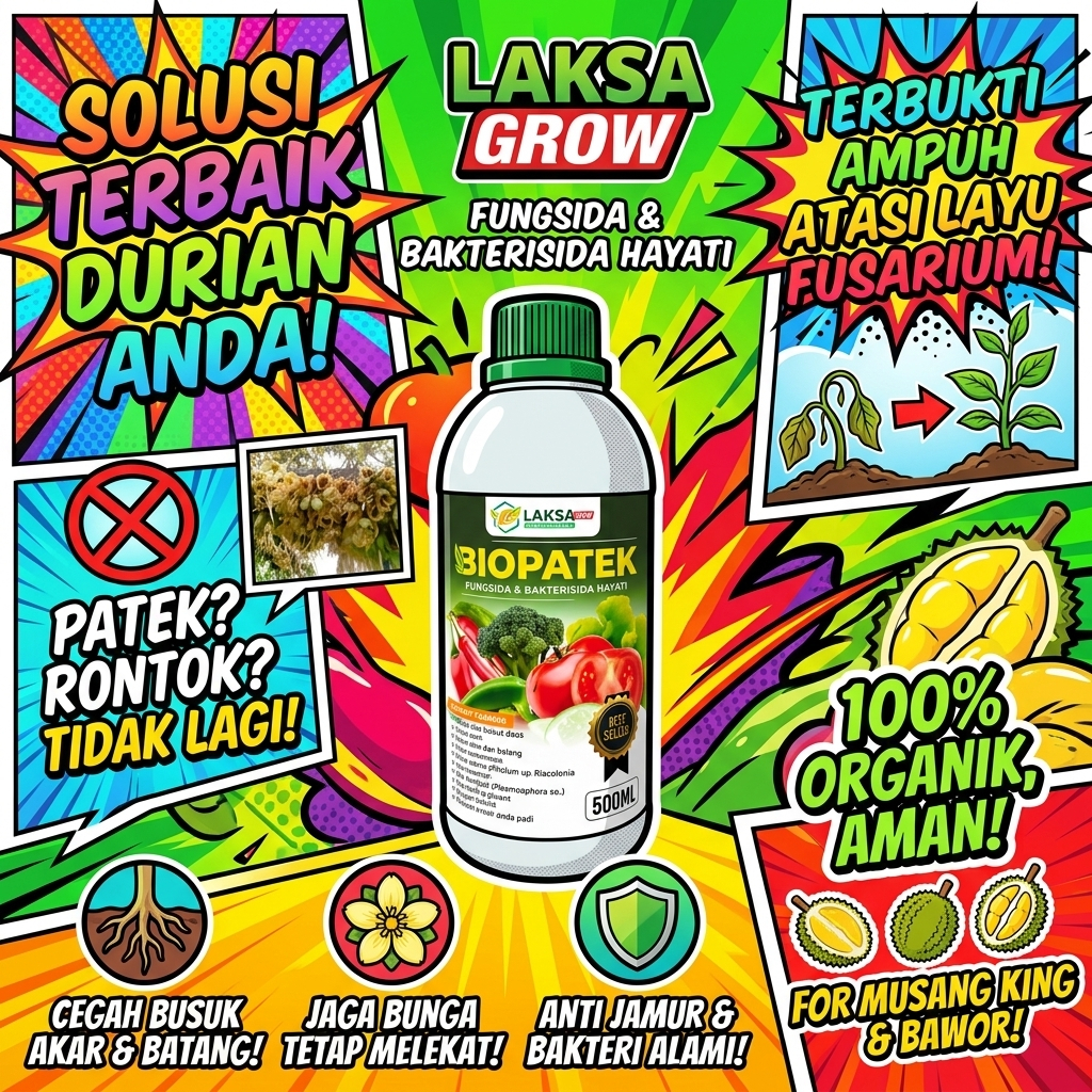 BIOPATEK 500ML Fungisida Hayati Bakterisida Cair Obat Rontok Bunga Durian Layu Fusarium Patek Busuk 
