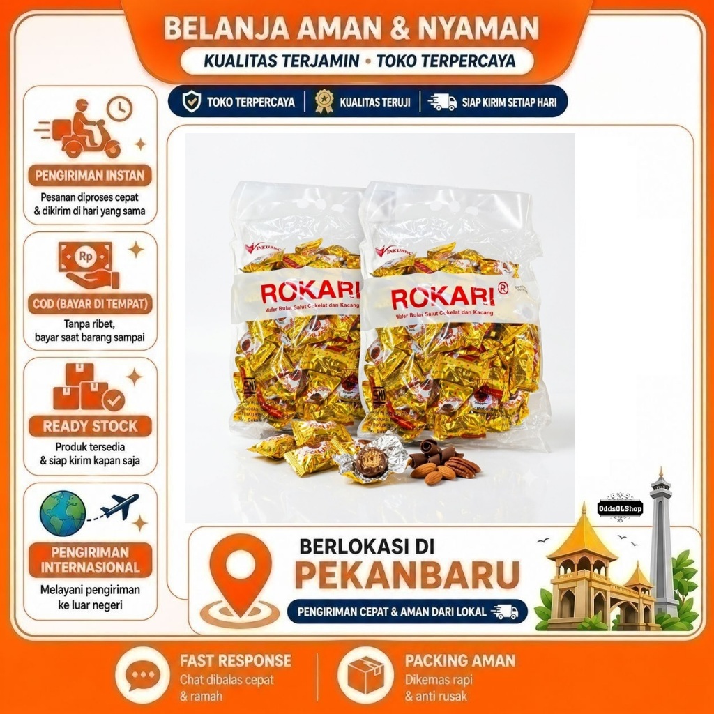 Rokari Wafer Bulat Salut Cokelat & Kacang 50 Pcs, Peanut & Chocolate Wafer Ball Coated, Bola Cokelat