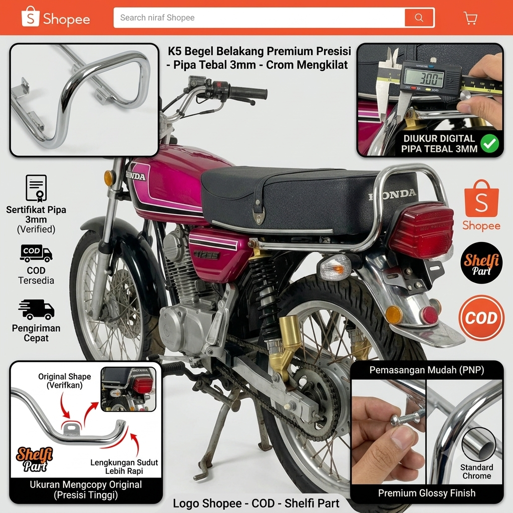 Begel CB100N Behel CB100N & Begel CB K5 Detail Mirip Original tebal pipa 2mm