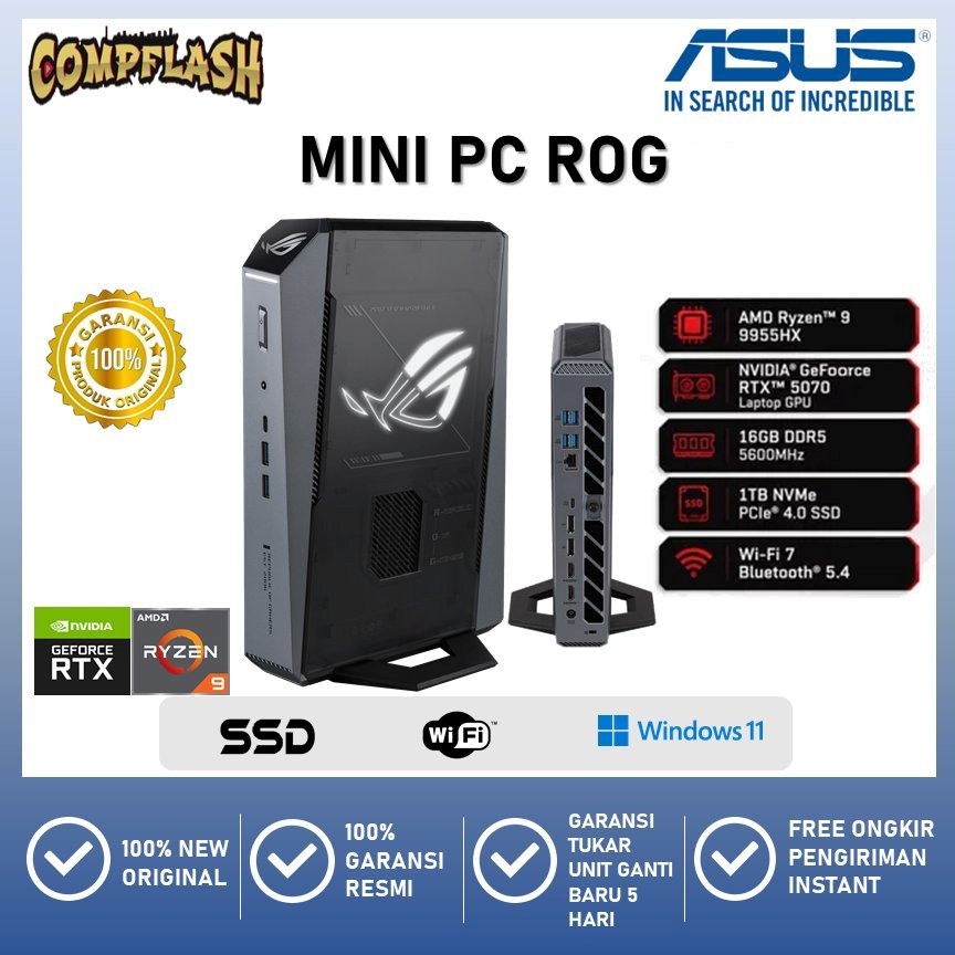 ASUS MINI PC ROG Mini Gaming PC AMD Ryzen 9 9955H NVIDIA RTX 5070 16GB DDR5 1TB NVMe Wi-Fi 7