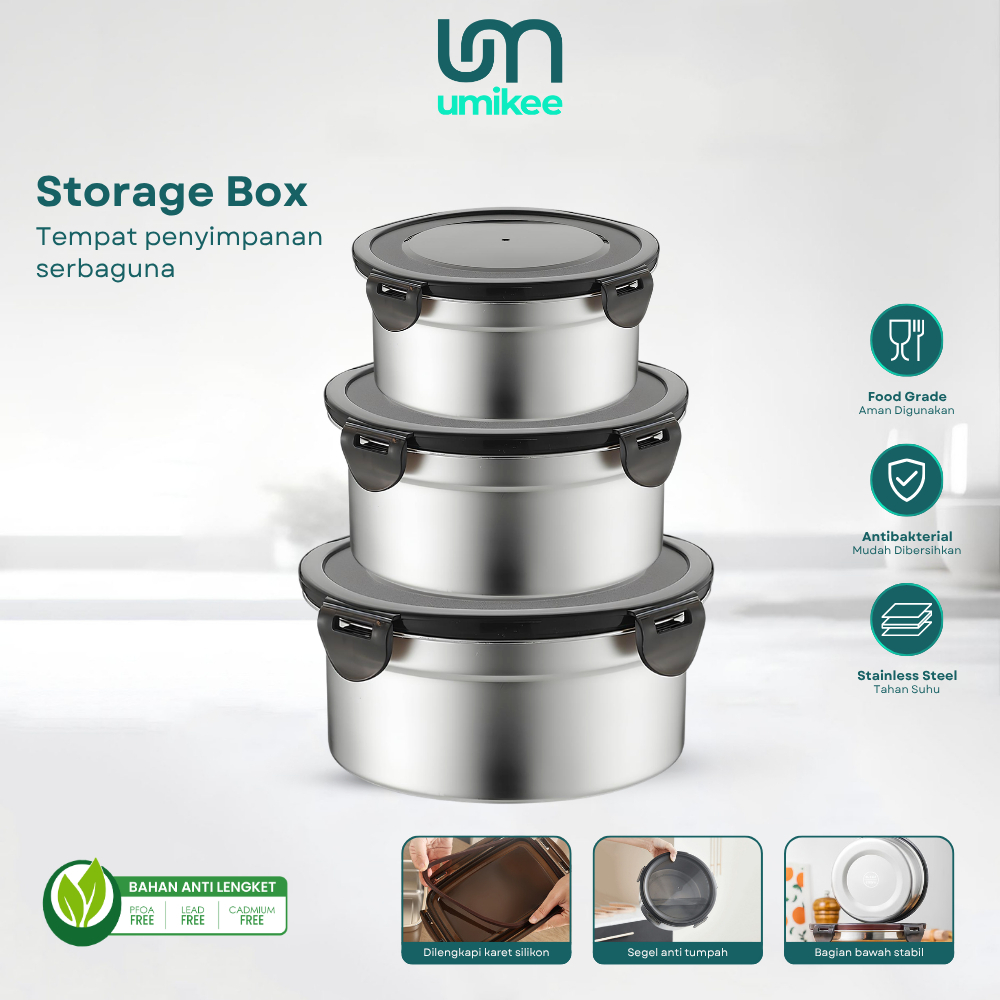 Umikee Lunch Box Bulat Stainless Foodgrade Toples Tupperware Anti Tumpah Food Storage Box