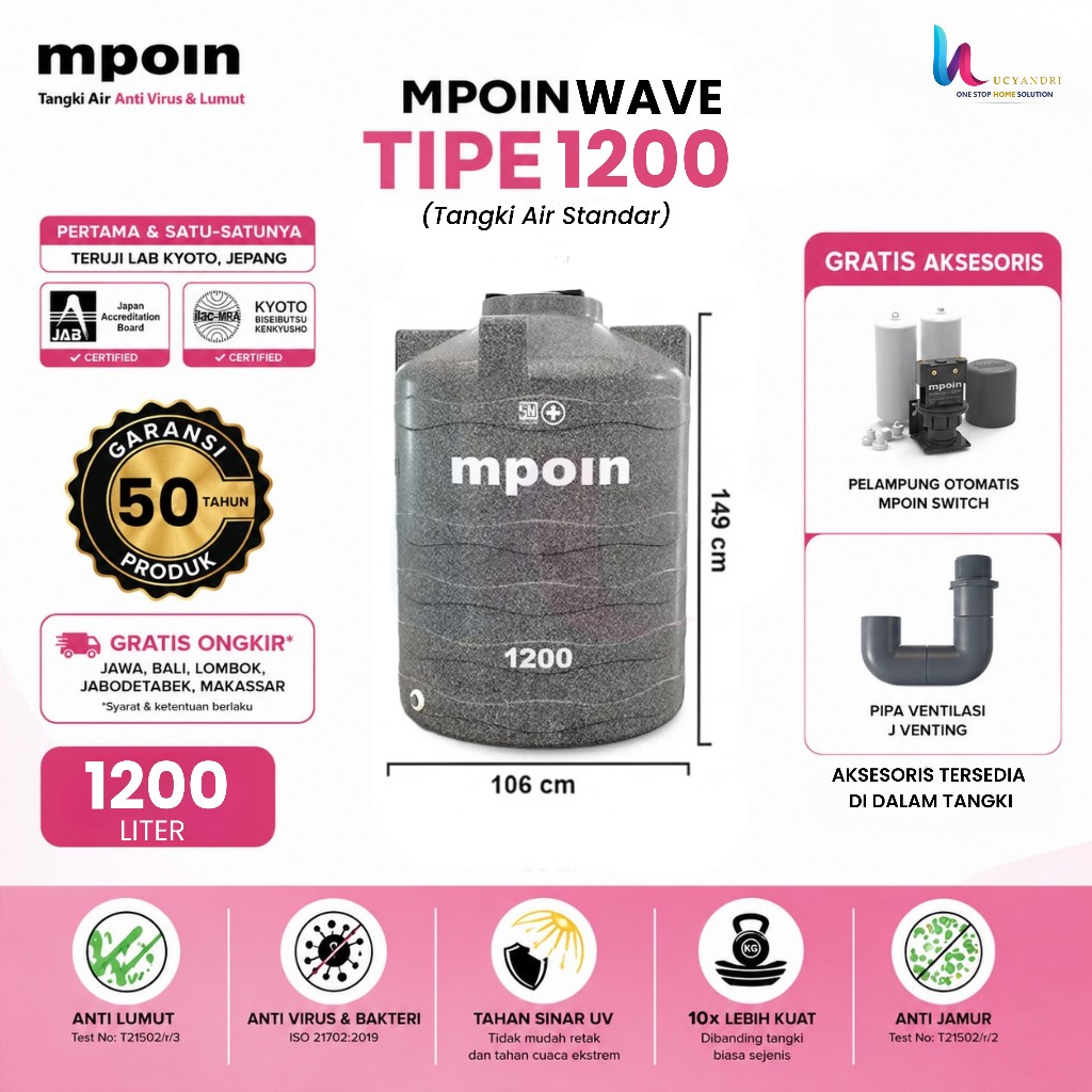 Toren Air 1100 L MPOIN 1200 Wave Tangki Air Tandon Tanki Mpoin Plus