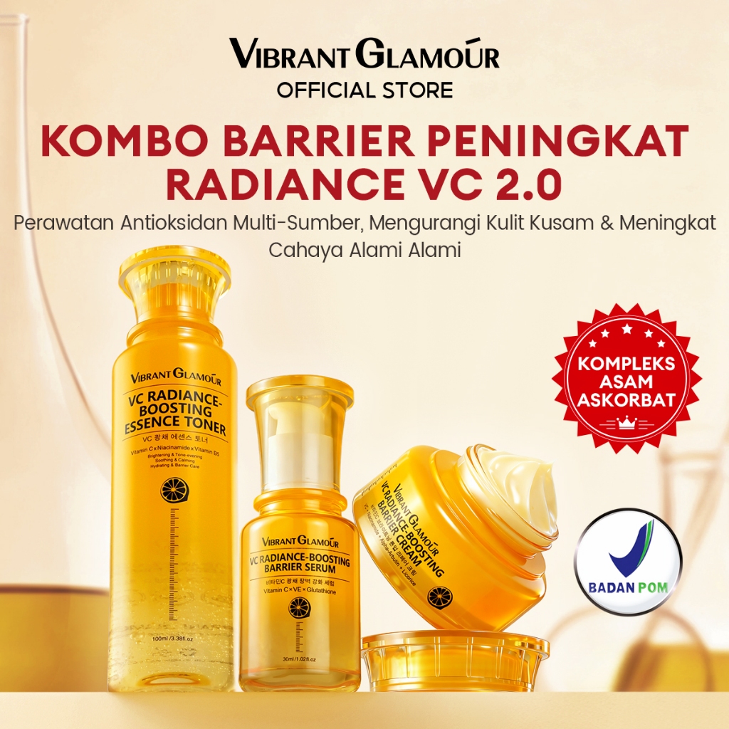 VIBRANT GLAMOR [BPOM] Set Pemutih Vitamin C 3PCS Toner Esensi Wajah + Serum + Krim Memudarkan Bintik