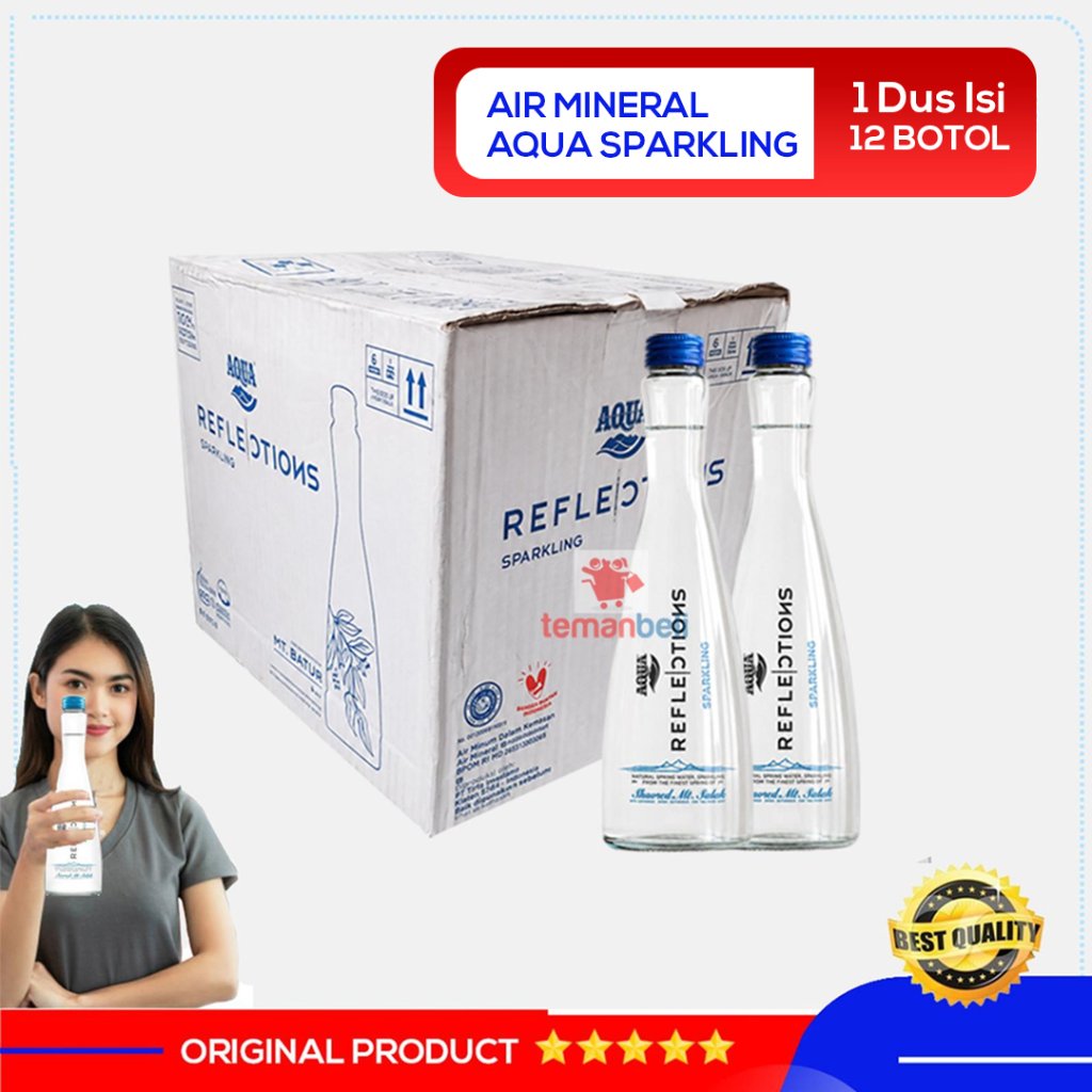 Aqua Sparkling Soda Reflection 380ml 1 dus isi 12 botol - aqua botol kaca - air aqua botol beling - 