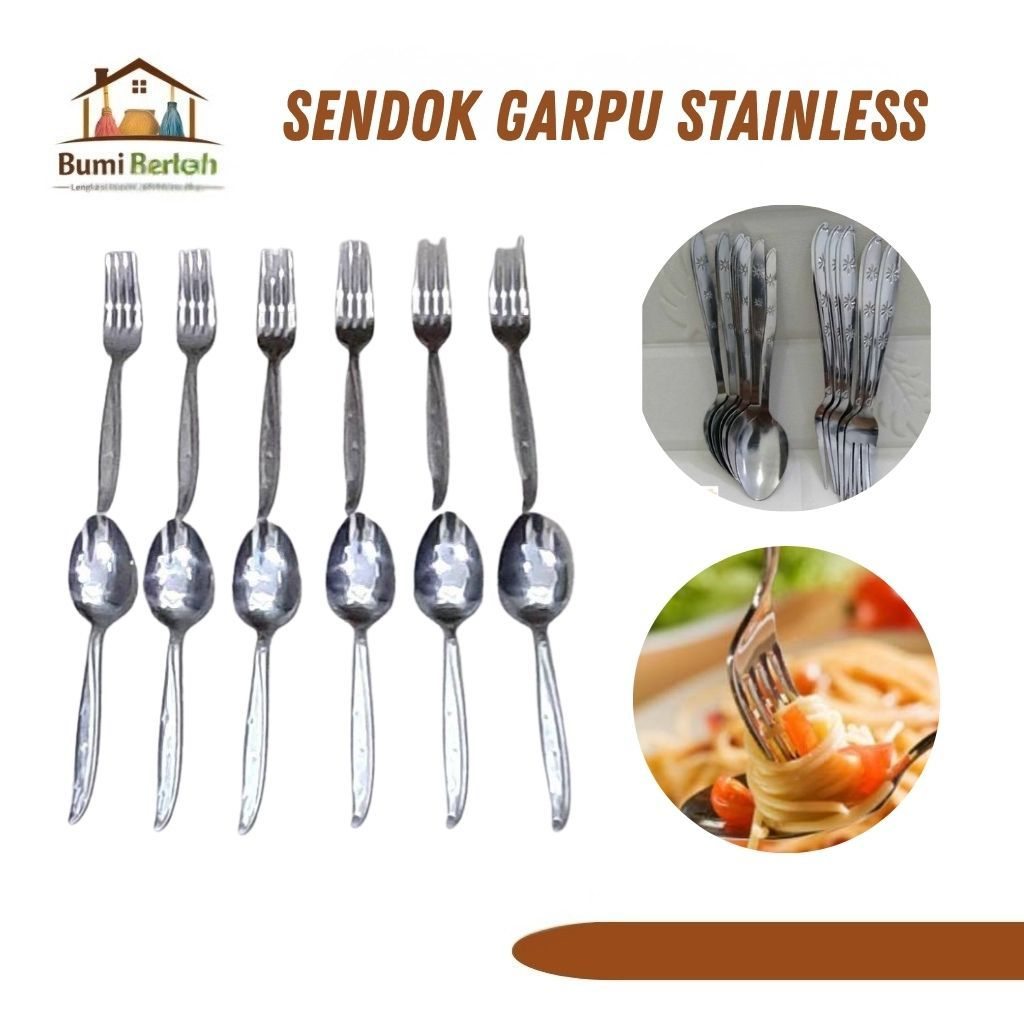 12PCS sendok garpu tebal sendok makan garpu makan sendok stainless tebal garpu stainless tebal premi