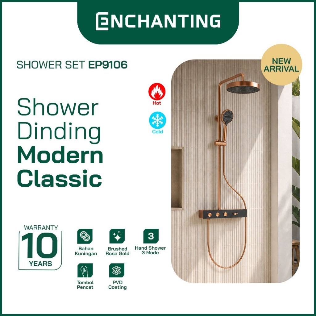 ENCHANTING Shower Dinding Modern Classic PVD Coating Brushed Rose Gold Air Panas Dingin Kuningan Mat