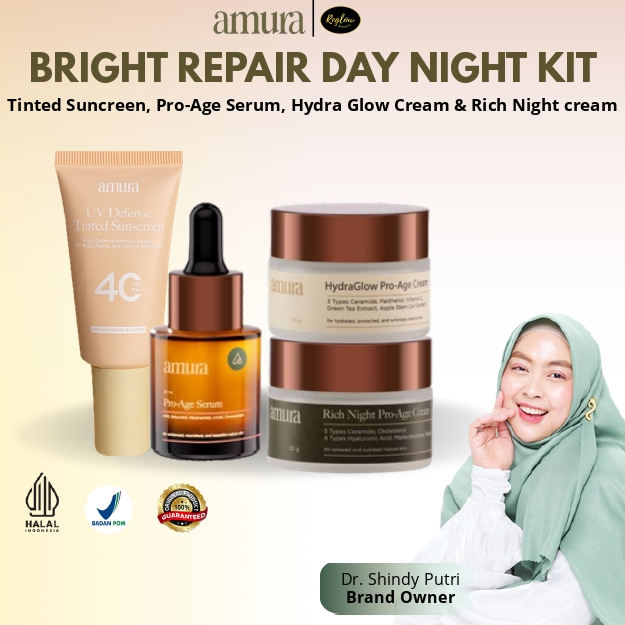 AMURA Paket Pro Age Skincare | Hydra Glow Pro Age Cream + Rich Night Pro Age Cream + Pro Age Serum +