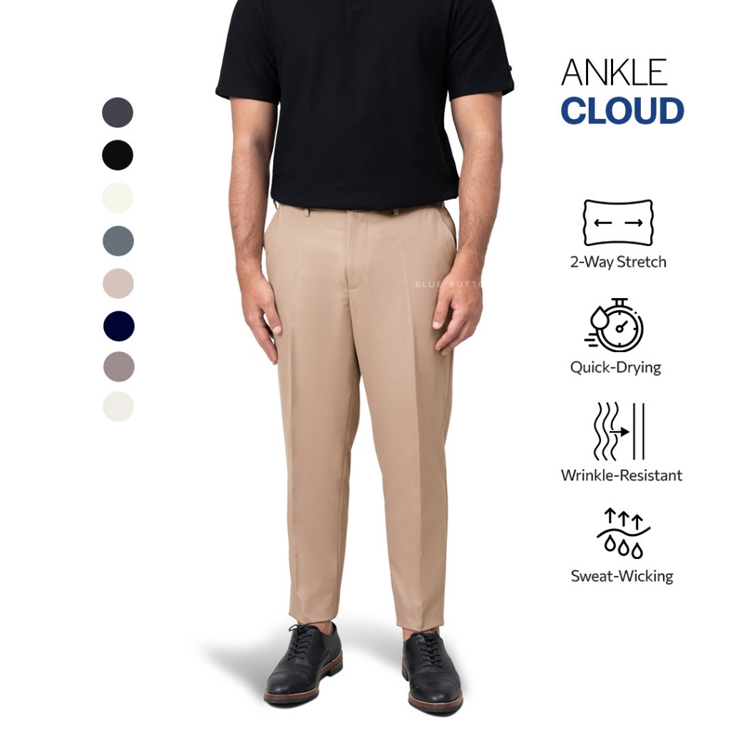 BLUEBUTTON Cloud Celana Bahan Pria Stretch Ankle Pants Khaki