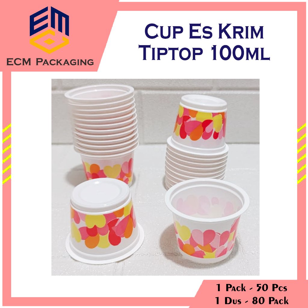 50PCS CUP ICE CREAM 100ML | GELAS PLASTIK ES KRIM 100ML TIPTOP PRINTING (TANPA TUTUP)