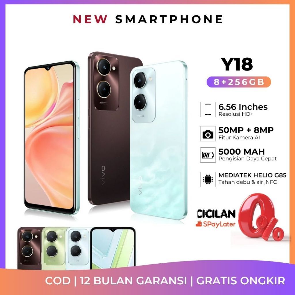 Smartphone Vivo Y18 8/256GB GARANSI 1 THN, SUPPORT NFC