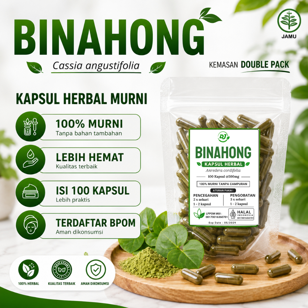 BINAHONG 100 Kapsul Herbal Obat Pengering Luka Pasca Operasi, Caesar, Luka Bakar & Luka Dalam Ampuh