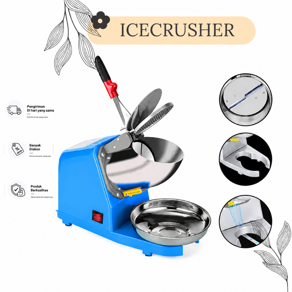 Mesin Penghancur Es Mesin Serut Es Mesin Es Batu Kristal/Mesin Es Iceler Dua Mata Pisau