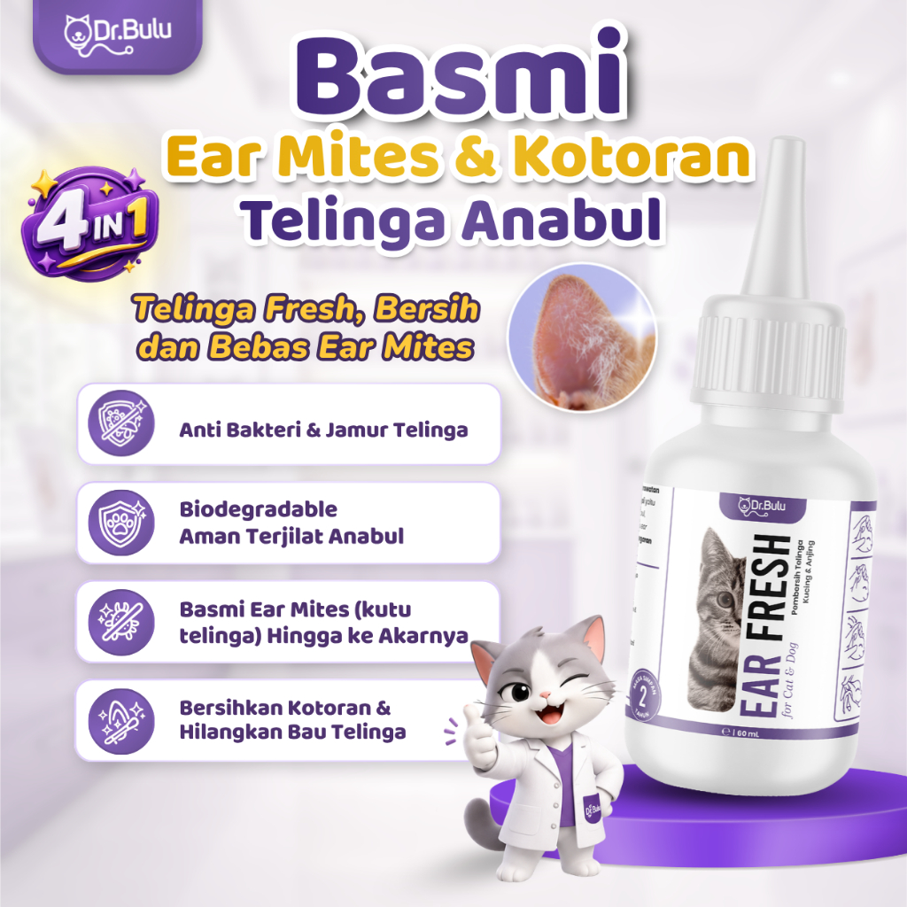 Dr.Bulu - Ear Fresh For Cat & Dog - Pembersih Kotoran Telinga dan Kutu Telinga Kucing dan Anjing, Te