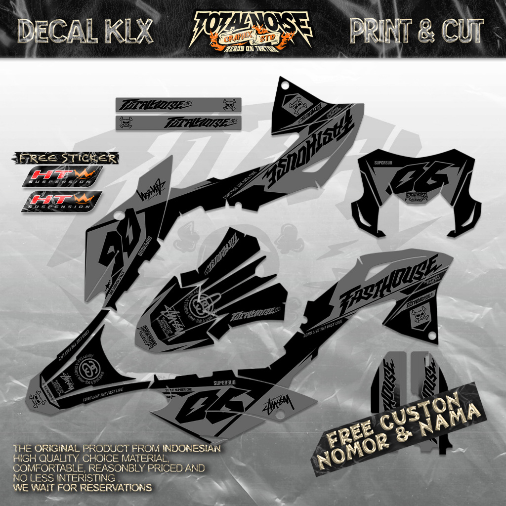 DECAL STICKER KLX BF / G / EXTREAM MOTIF GRAFIS FASTHOUSE SUPERGLOSSY FULL BODY BY TOTALNOISE Motorc