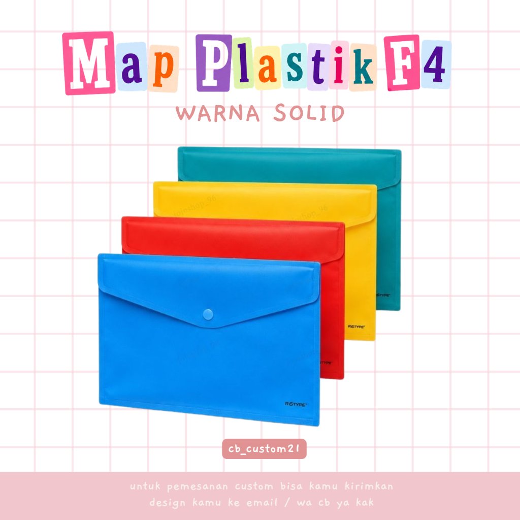 Map Plastik F4 warna solid Lebih Tebal / UKURAN FOLIO / Map Kancing ( BISA INSTANT )