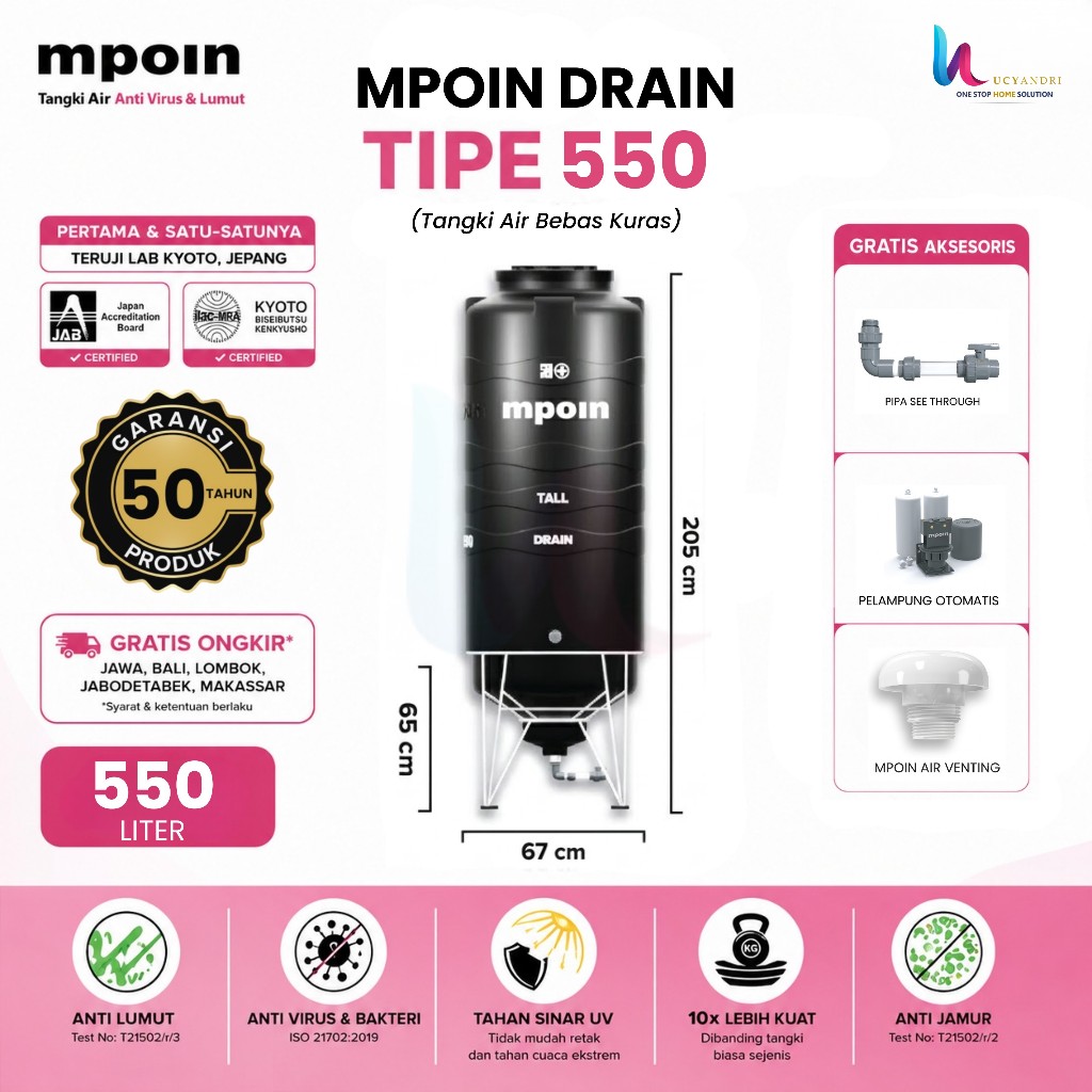 Tangki Air MPOIN PLUS 550 Drain Toren Tandon 500 Liter Food Grade