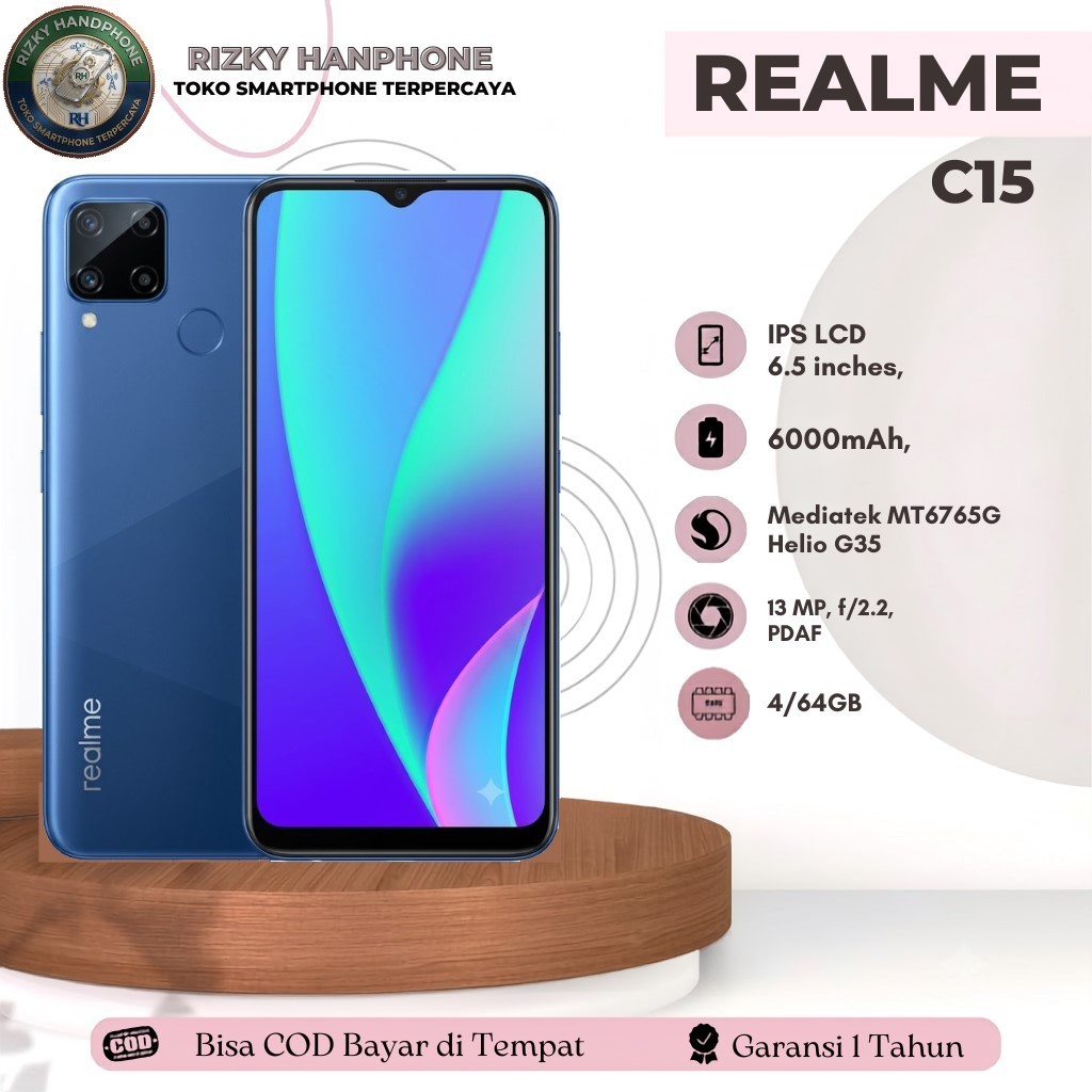 Realme C15 Ram 4/64 Hp Second BerGaransi Normal Siap Pakai 6.5 Inci