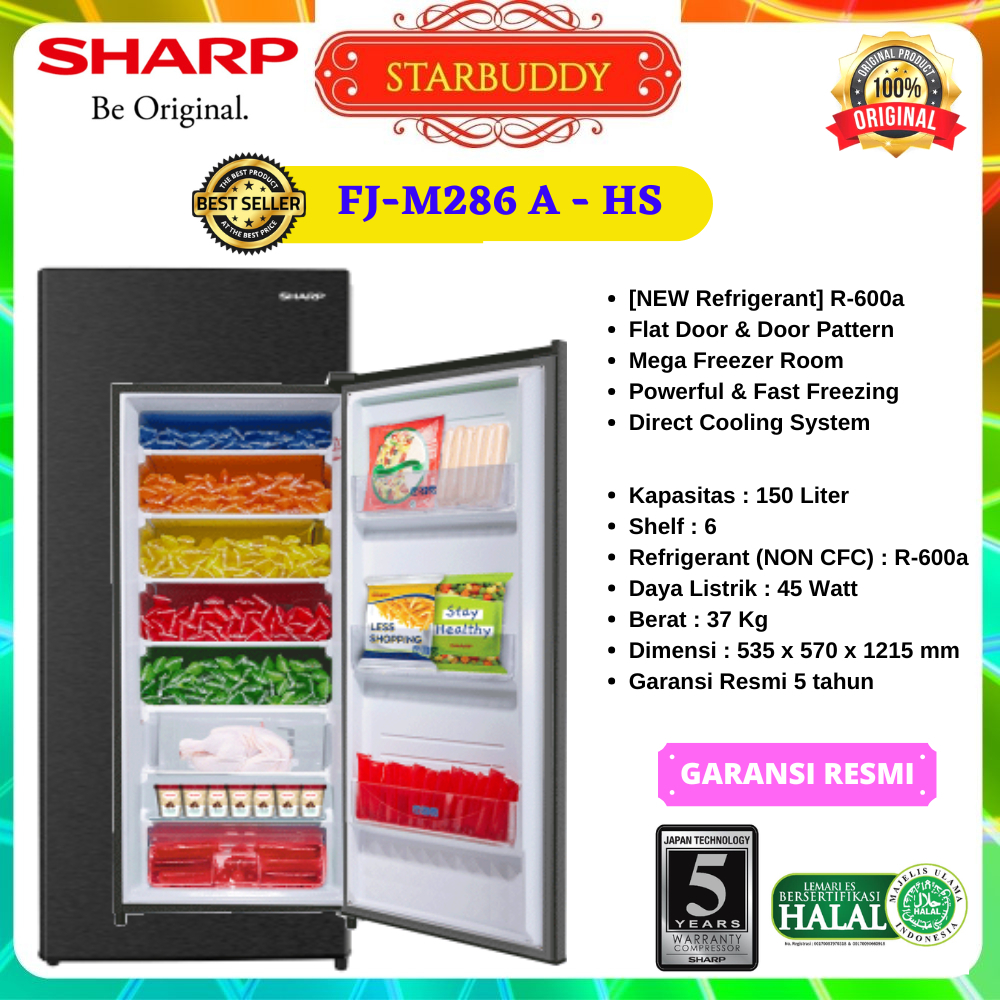 FREEZER SHARP FJ-M286 A-HS 6 RAK FREEZER ES BATU, ASI