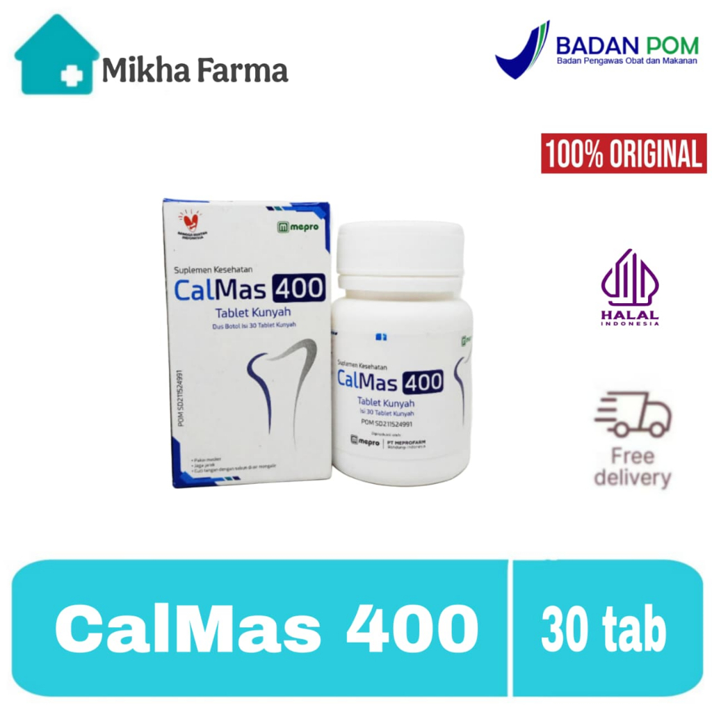 Calmas 400  Tablet Kunyah Kalsium - Botol 30 Tablet