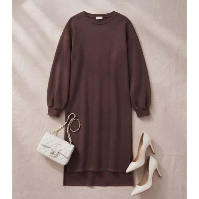 249 - SAMANSA brown choco oversized sweater dress - dress coklat tebal crewneck