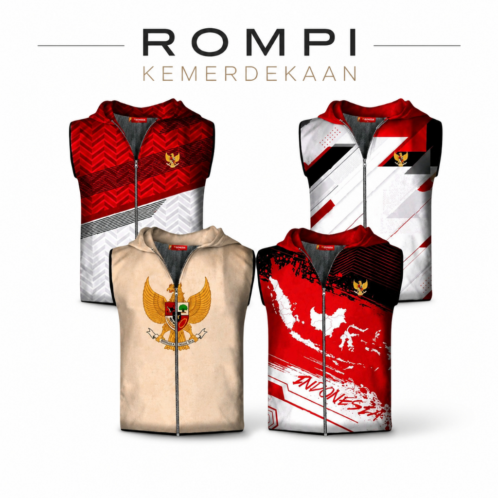 Bilqueen Rompi Full Printing Bahan Parasut Premium Berhoodie Agustusan 17an Panitia Lomba Unisex Tem