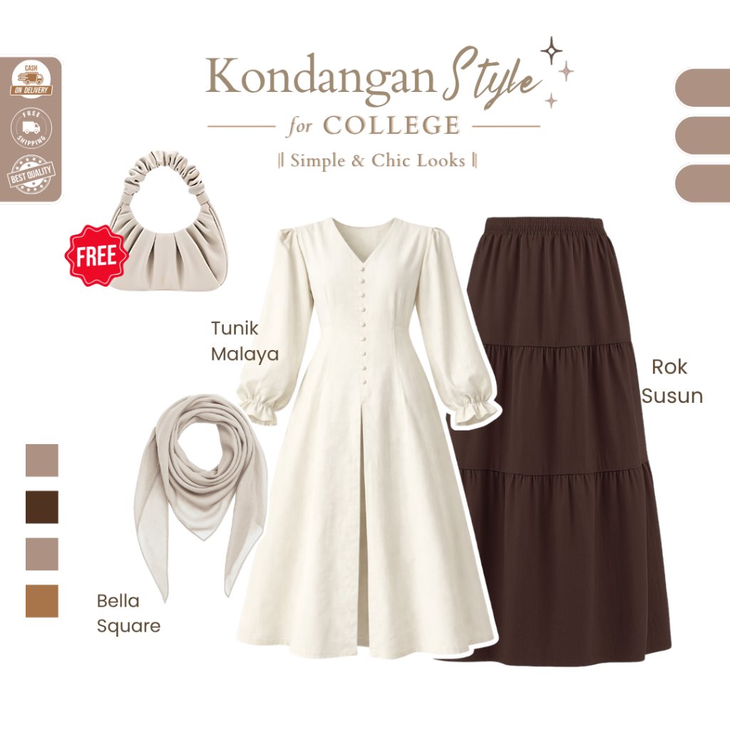 One Set Rok dan Atasan ( Tunik + Bella Square + Rok Susun ) Setelan Rok Wanita Kekinian | One Set Tu