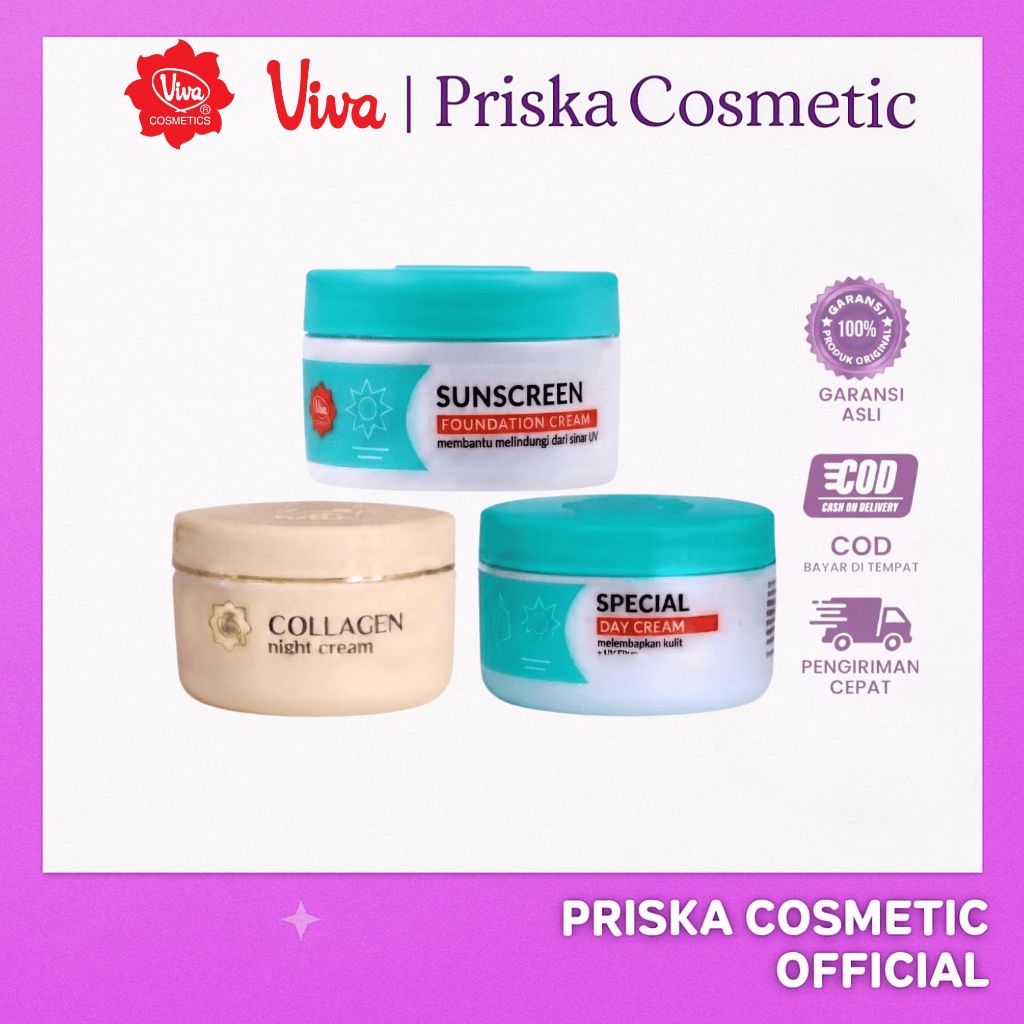 Viva Paket Skincare Krim Siang, Krim Malam Dan Tabir Surya