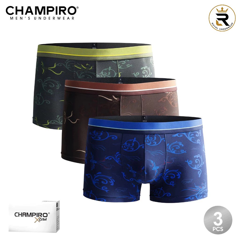 [ 3 PCS ] CD Pria Boxer Champiro 0315 Ukuran M, L, XL | Celana Dalam Pria Dewasa Motif Print | Bahan