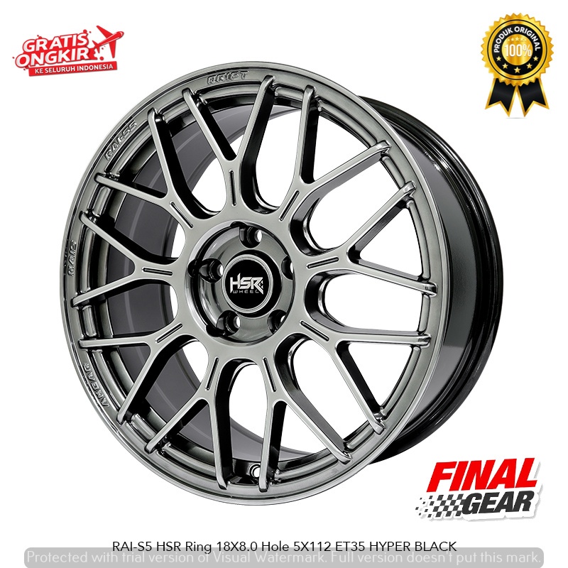 velg mobil ring 18 racing RAI-S5 HSR R18X8 H5X112 ET35 HYPER BLACK baut 5x112 model terbaru