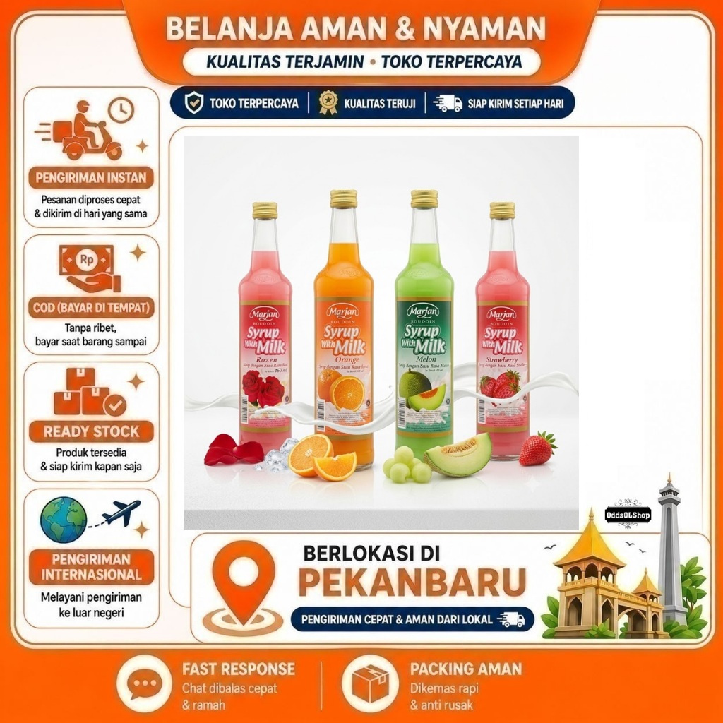 Marjan Boudoin Syrup With Milk 4 Aneka Varian Rasa Rozen, Strawberry, Melon, Orange, Sirup dan Susu