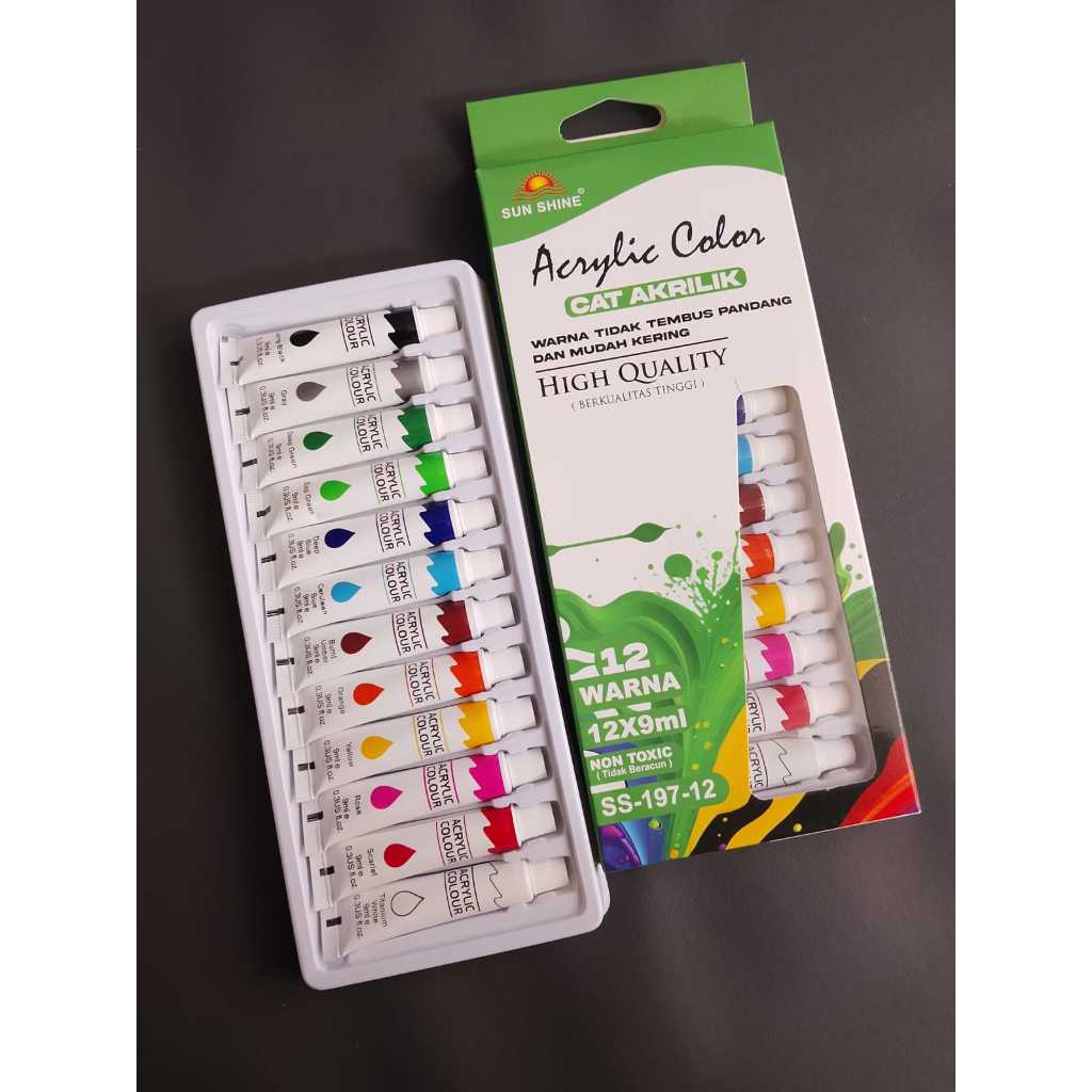 Cat Akrilik Set 12warna 9ml /Cat Lukis Kanvas Acrylic Color Set/Cat Lukis Kanvas Cat Air Cat Akrilik