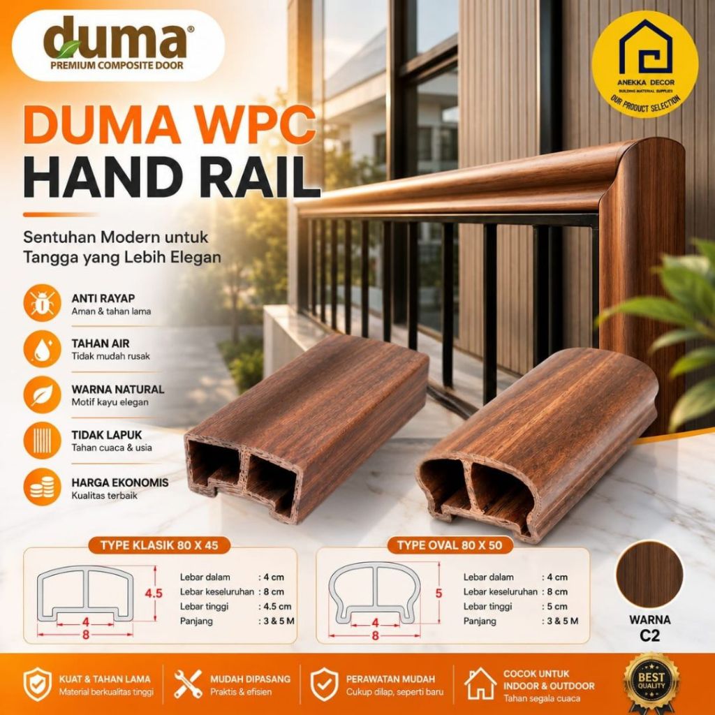 DUMA WPC Handrail Motif Kayu 3 meter | Lis Pegangan Tangga