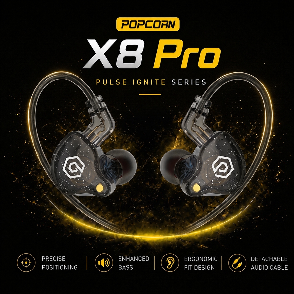 Popcorn Bass X8 Pro Dynamic Earphone HiFi Bass In-Ear Monitor Earbuds Live Stream Earphones Removabl