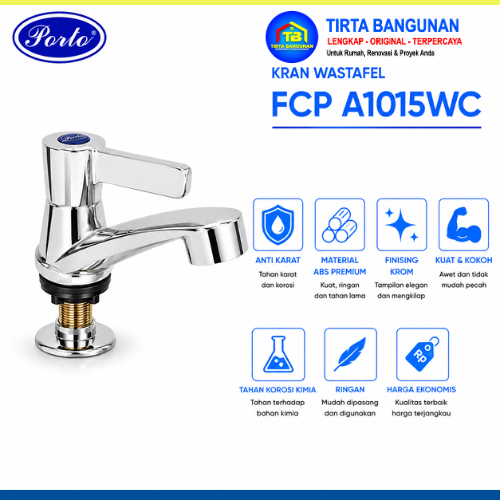 Kran Wastafel Porto FCP A1015WC Material ABS Premium Finishing Krom Anti Karat 1/2 Inci