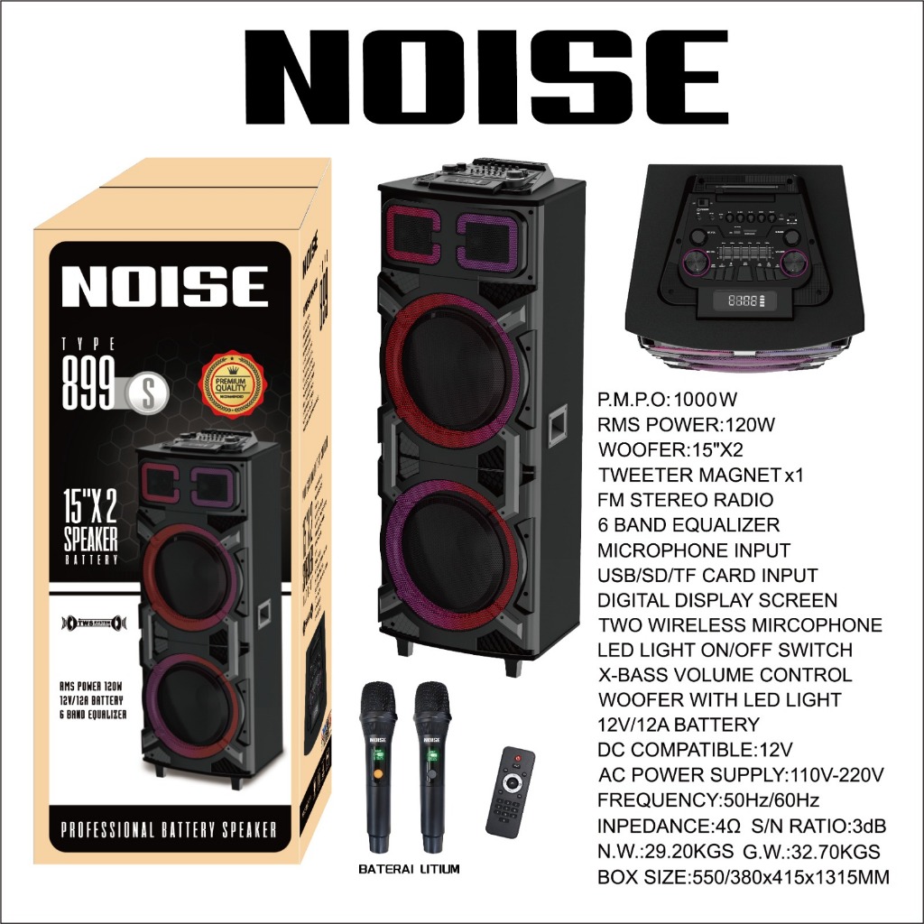 SPEAKER NOISE 899S 15"x2 FREE 2 MIC (noise899s2x15)