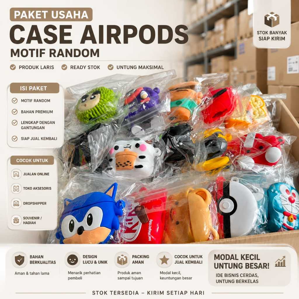 Paket Usaha Case AirPods Isi 50 Pcs | Motif Random Karakter | Grosir Reseller