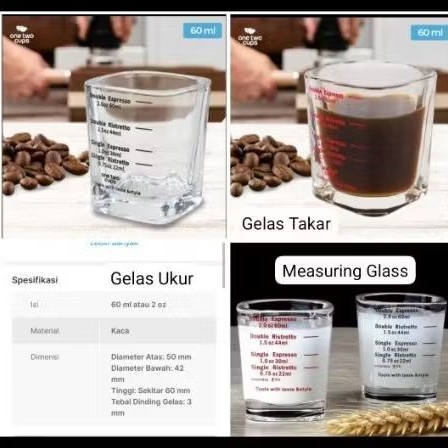 Gelas Ukur / Gelas Takar Kopi Expresso Glass Coffee Mug Measuring Glass Cup 60ml / Tulisan Merah Hit