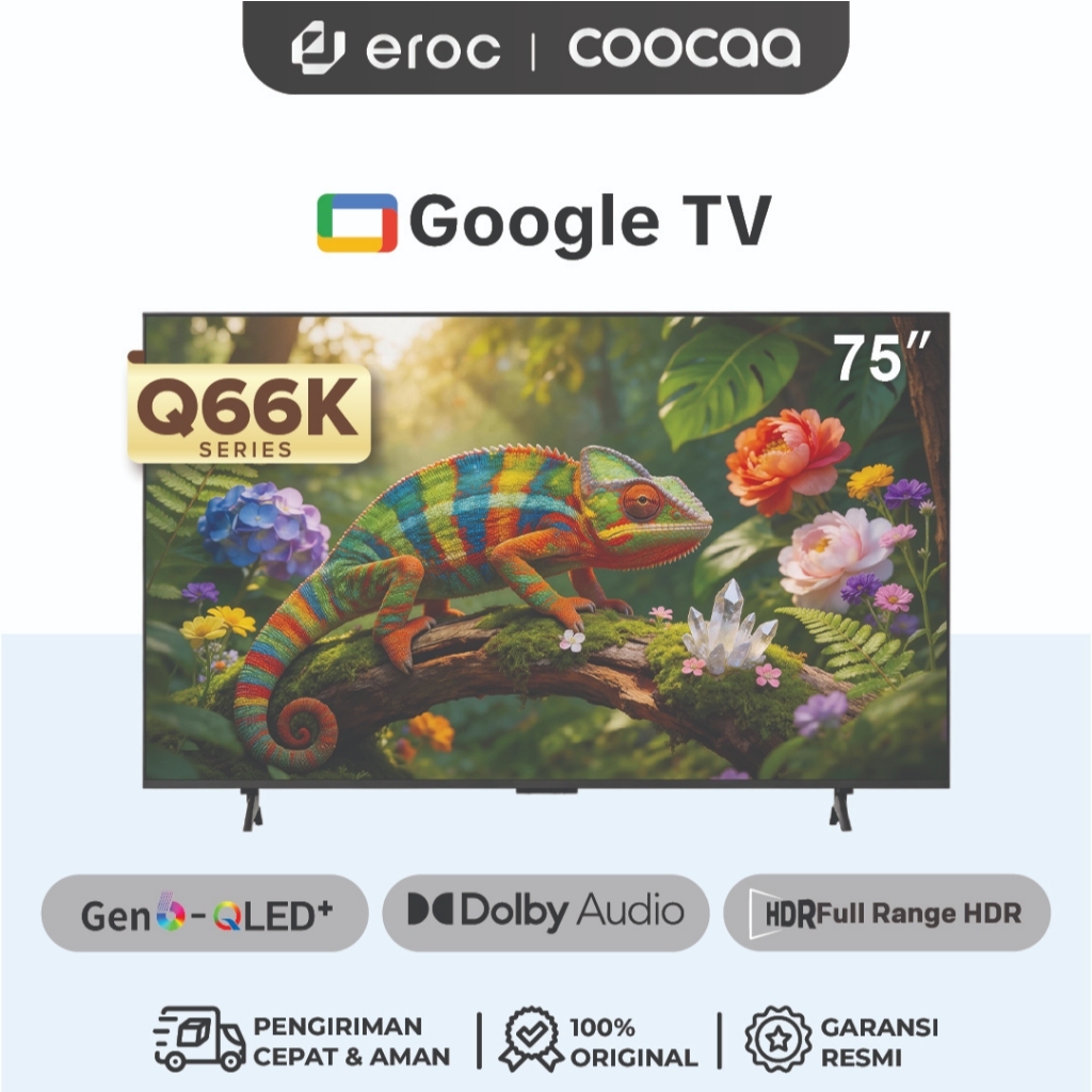 COOCAA TV 75 inch Q66K - Gen 6 QLED- 4K Google TV - 120 Hz - HDR10+ - Dolby Audio - Power Saving - F