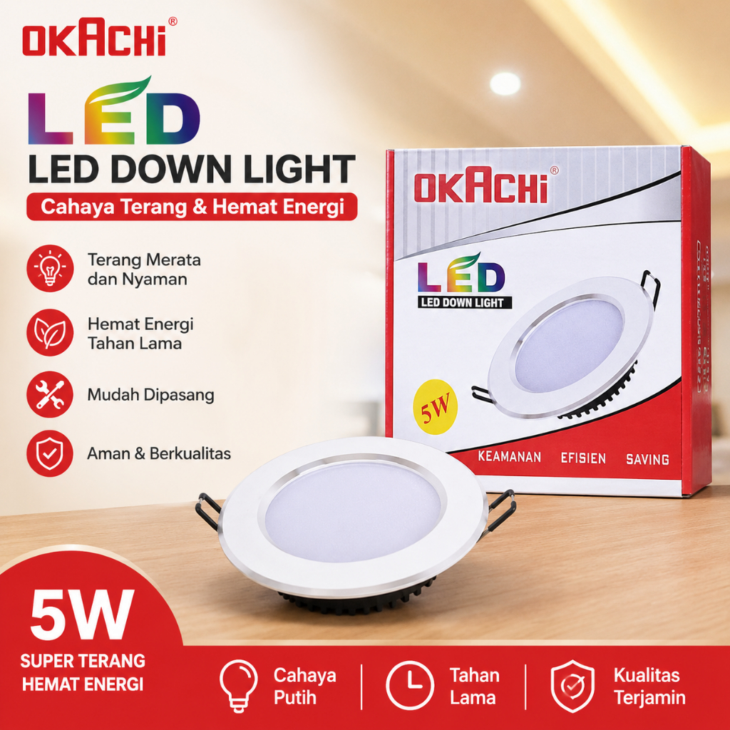 Lampu LED Downlight 5W OKACHI Panel Plafon Bulat Super Terang Hemat Energi