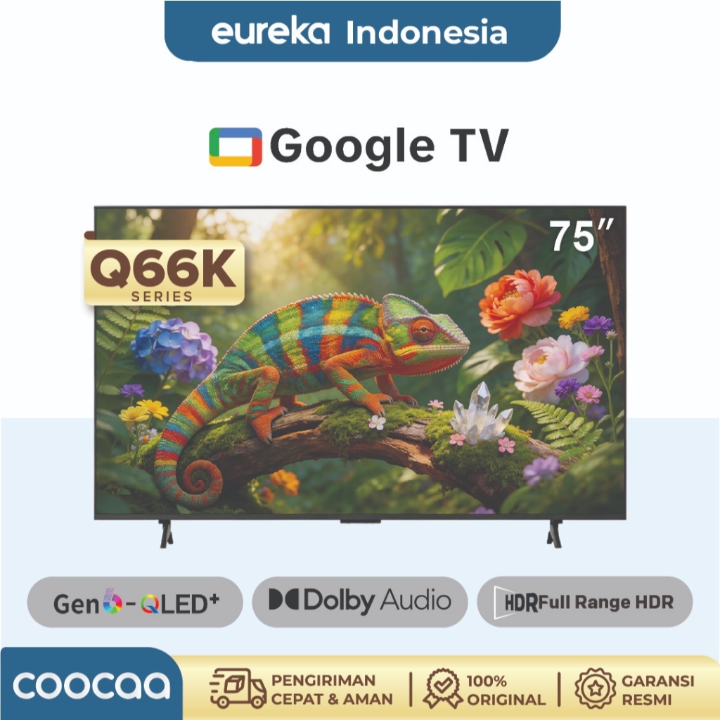 COOCAA TV 75 inch Q66K - Gen 6 QLED- 4K Google TV - 120 Hz - HDR10+ - Dolby Audio - Power Saving - F
