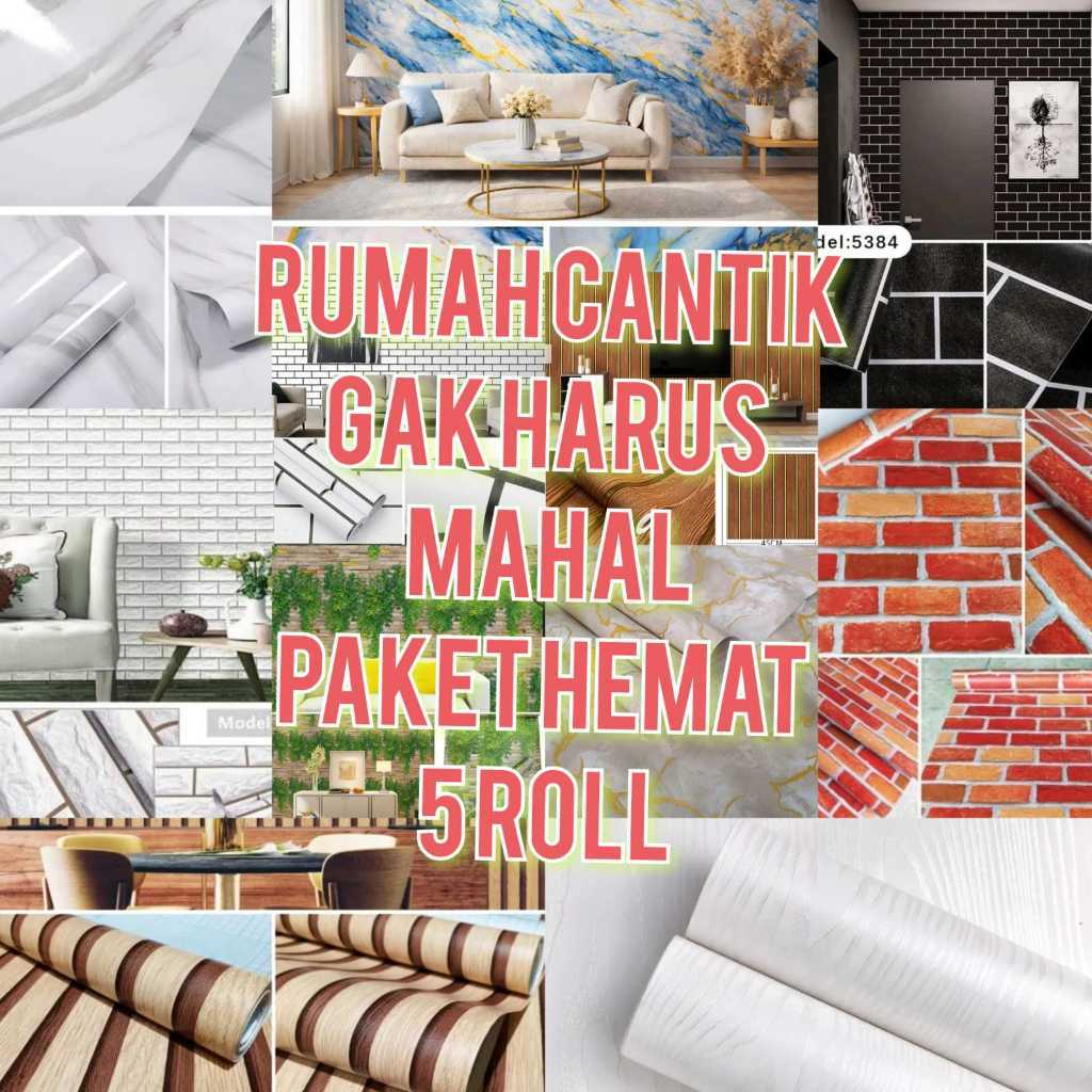 Promo Terbatas ( PAKET HEMAt 5 ROLL ) COD Terlaris Wallpaper Sticker Dinding Batu alam Batu bata 3D 