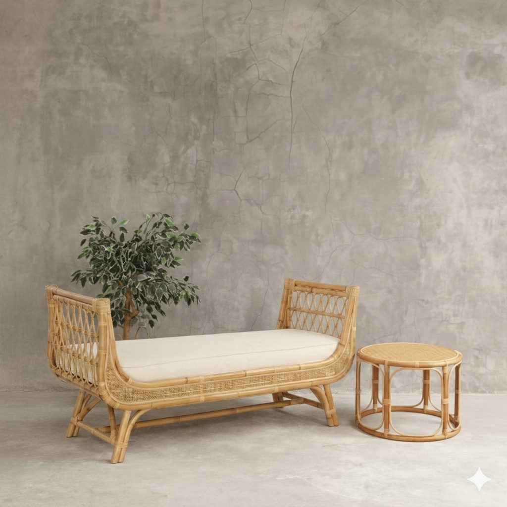 Sofa Bench Rotan Minimalis 2 Seater / Sofa Tamu Rotan / Bench Chair
