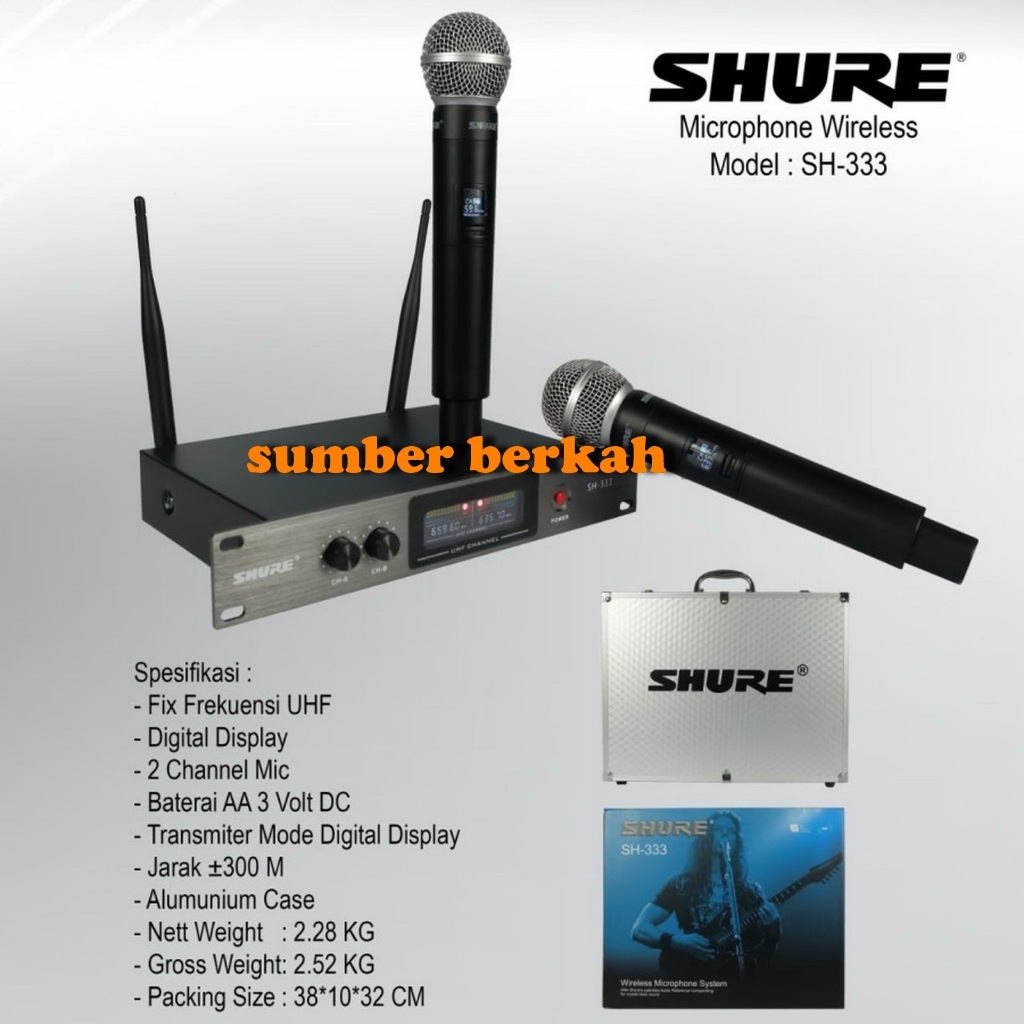 Mic wireles SHURE SH 333 SH-333 plus Hardcase Karaoke Vocal Shure SH333