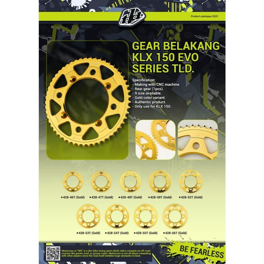 Gear Belakang KLX 150 TLD Gold CNC 428-56T | Sprocket KLX 150