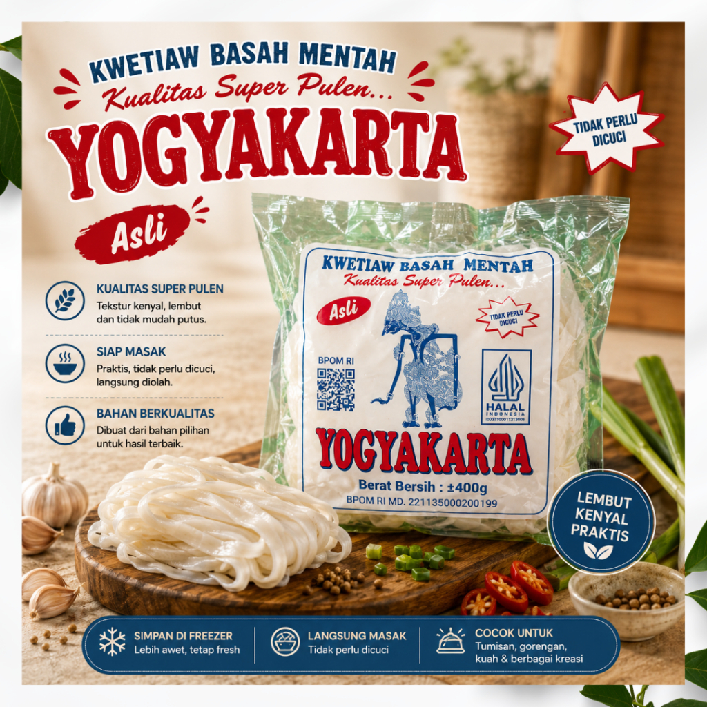 Kwetiau Basah Yogyakarta 400gr | Bilqis Frozen Food