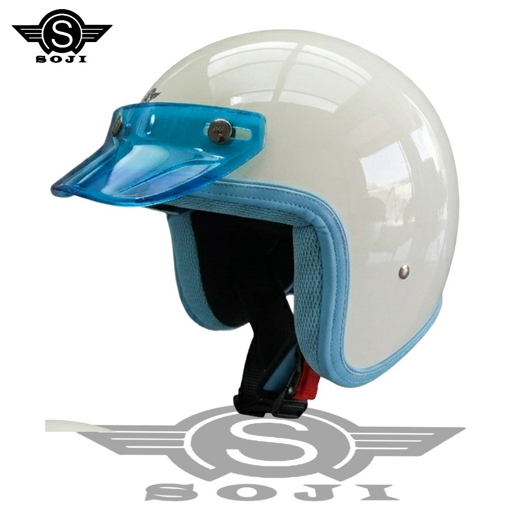 SOJI Helm Mumu Interior Biru List Kulit Pet Biru Helm Retro Classic Unisexs