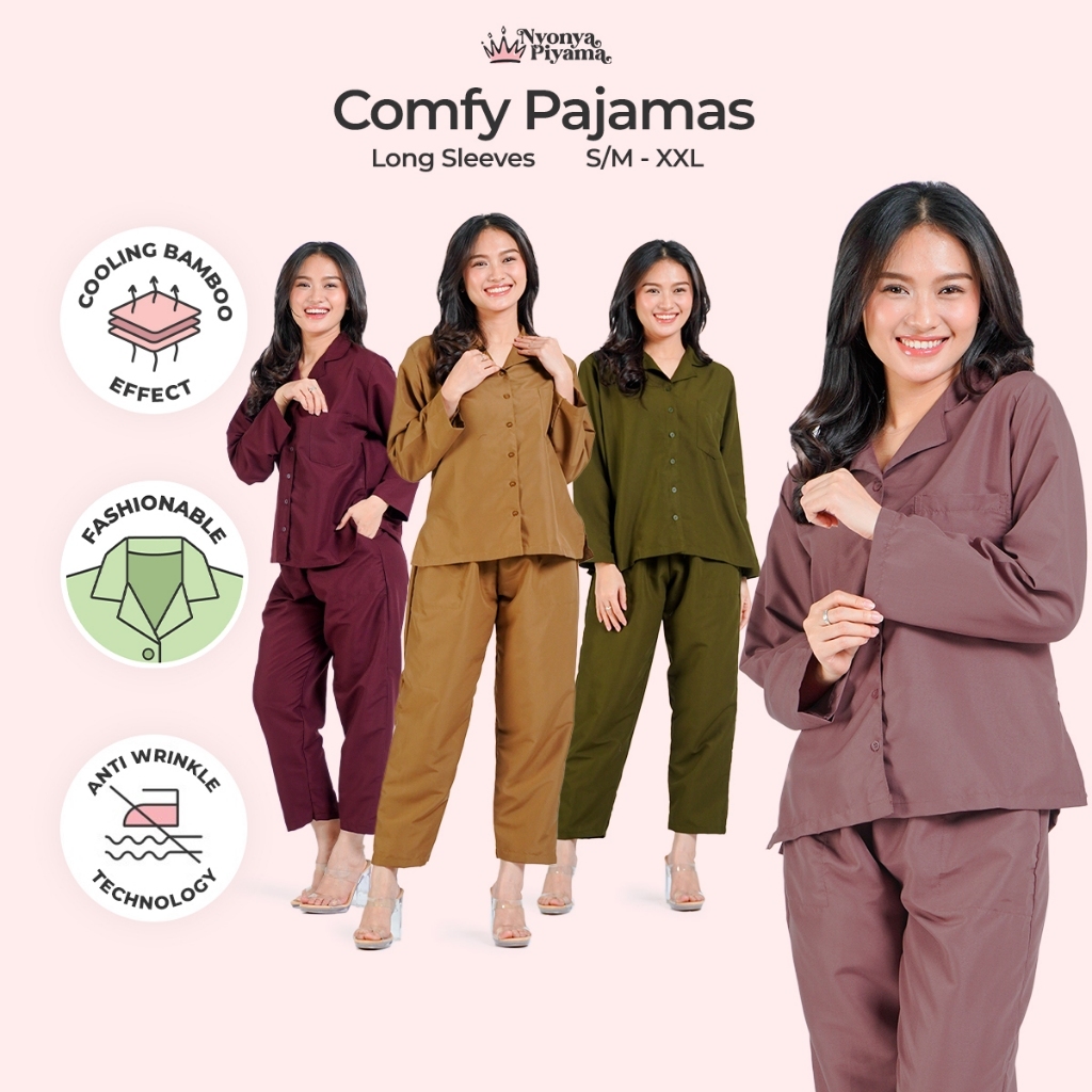 [BEST SELLER] Nyonya Piyama Comfy Pajamas Poly Bamboo Set Lengan Panjang